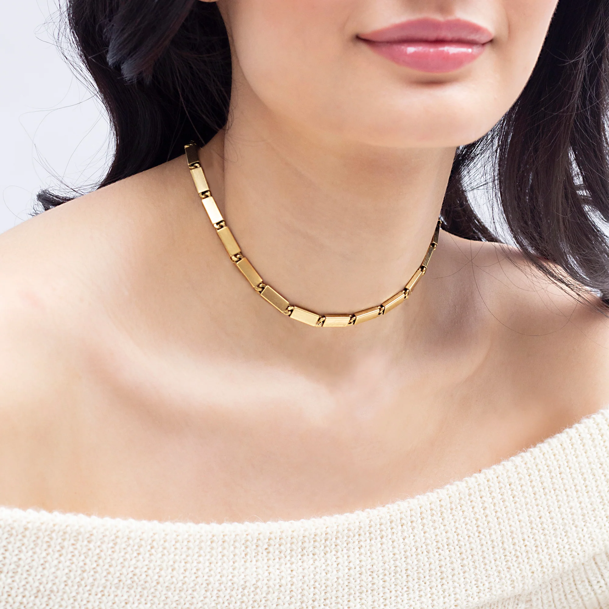 Amelia Block Link Necklace - Rhodium - Image 2