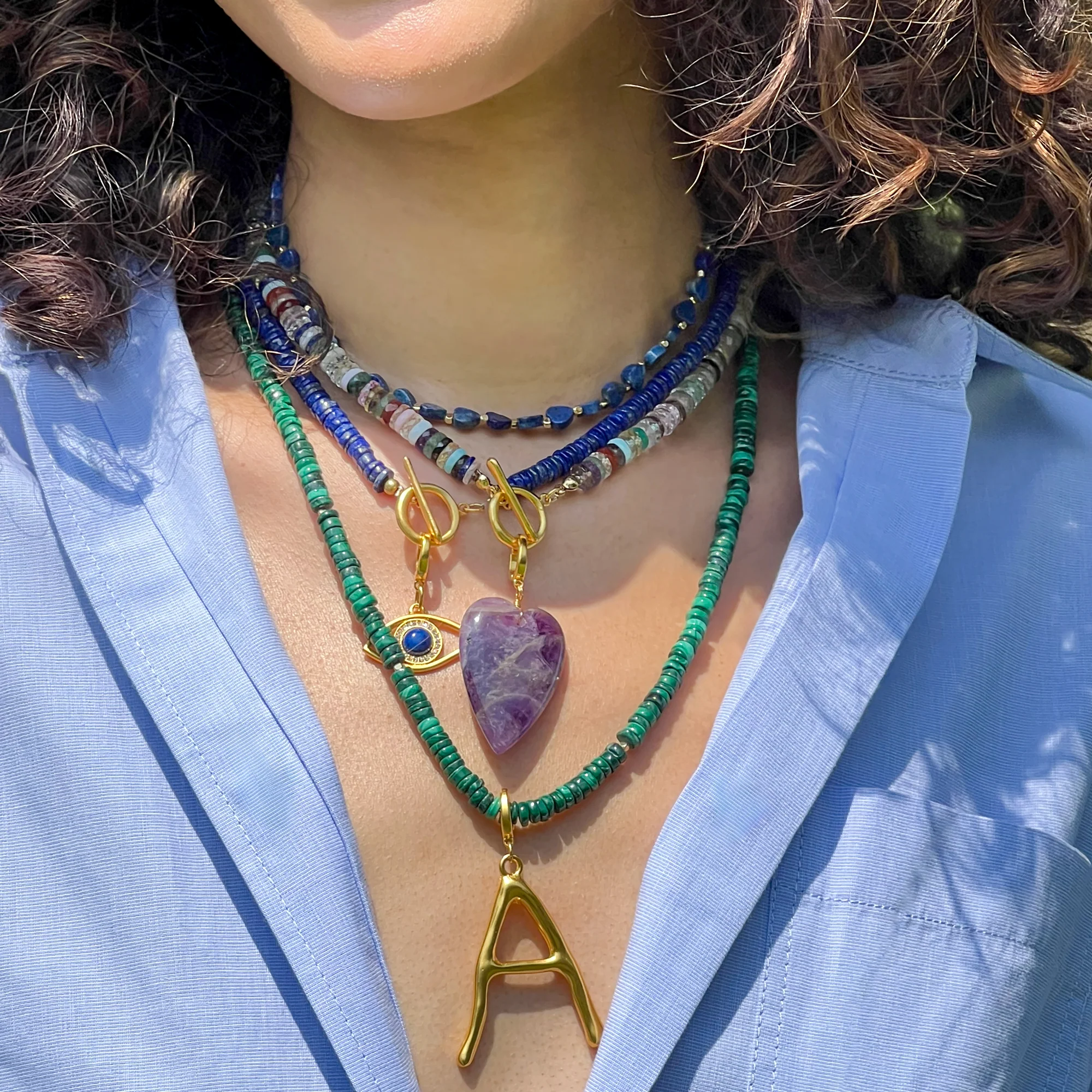 Malachite Heishi Beaded Necklace - Image 3