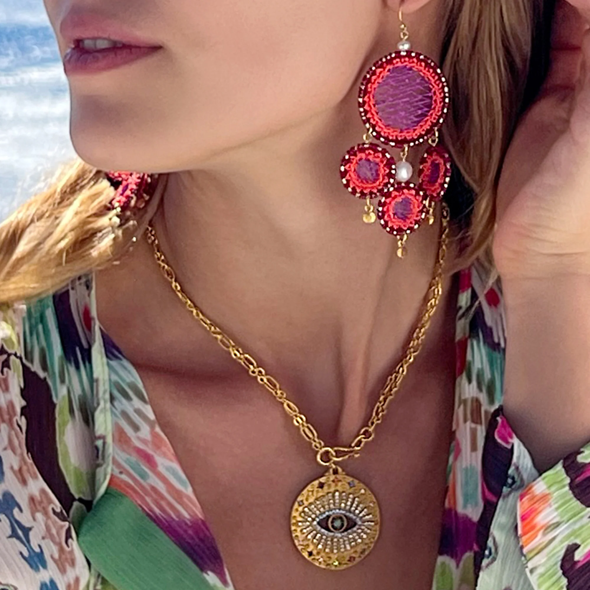 Paros Statement Earrings-Pink - Image 2