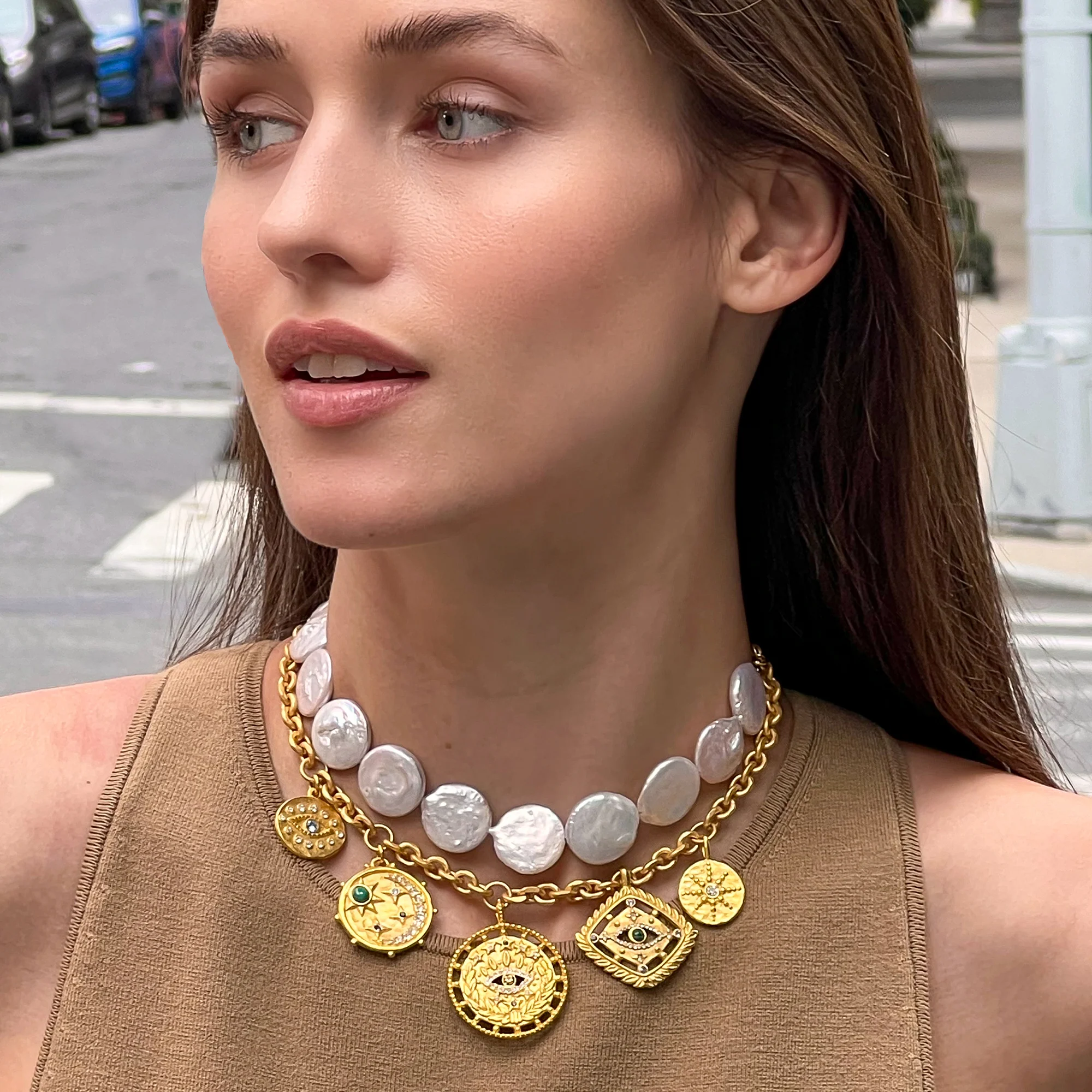 Tessa Coin Pearl Choker Necklace - Image 6