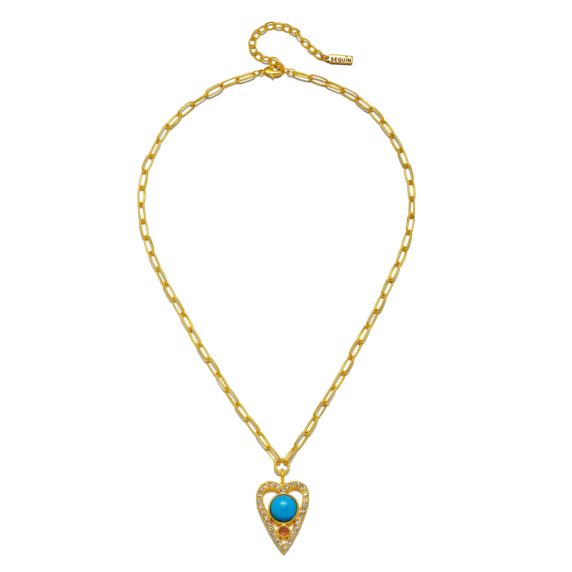 Turquoise Open Heart Pendant Necklace - Image 3